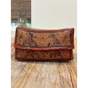 Thai Lacquer Bamboo Pillow Wood Box Vintage